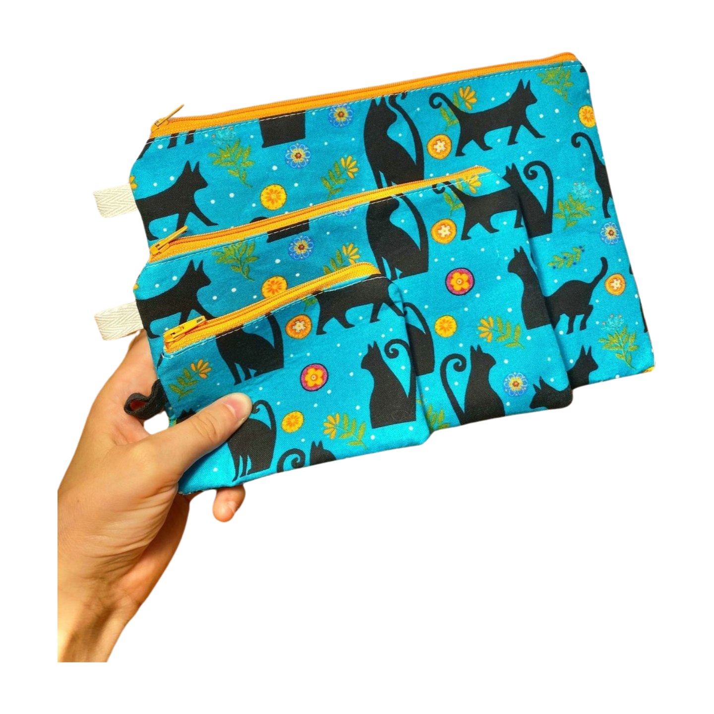 Teal Cat Zipper Pouches