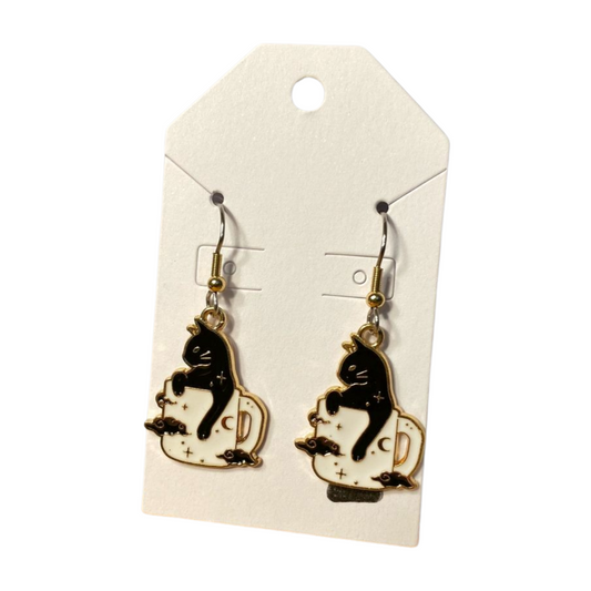 Cat in A Mug Earrings