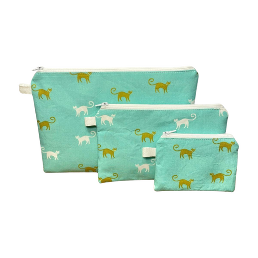 Gold Mint Cat Zipper Pouches