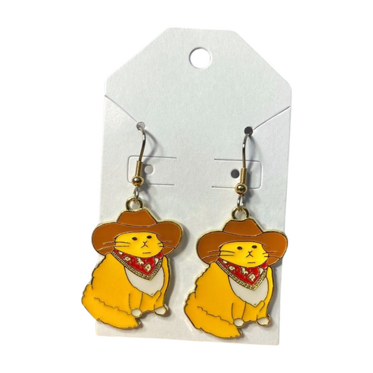 Chubby Cowboy Cat Earrings