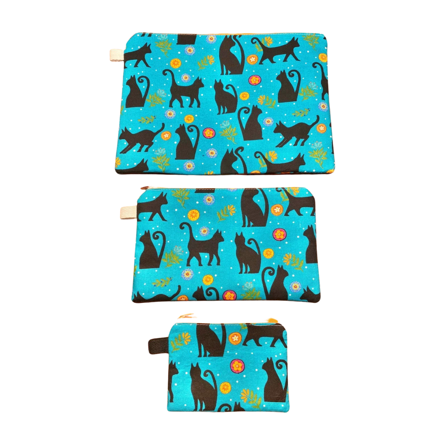 Teal Cat Zipper Pouches