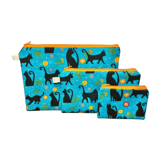 Teal Cat Zipper Pouches