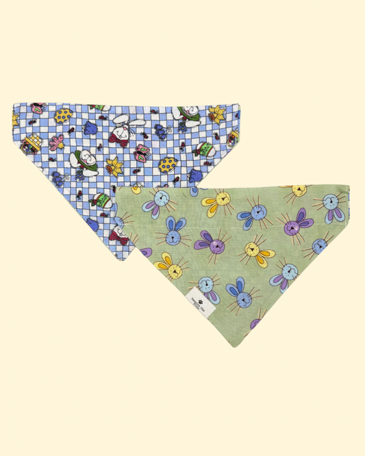 Vintage Bunny Checkered Dog Bandana