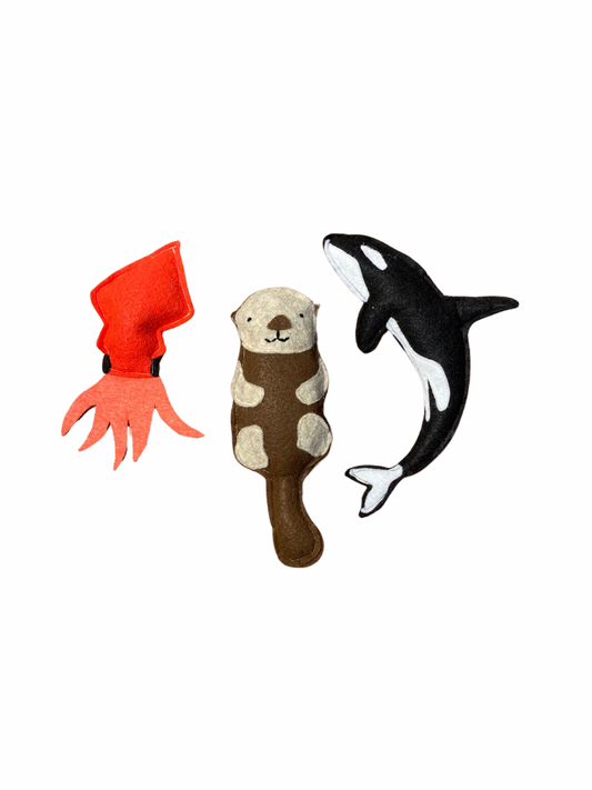 Whale, Squid, and Otter Cat Toys